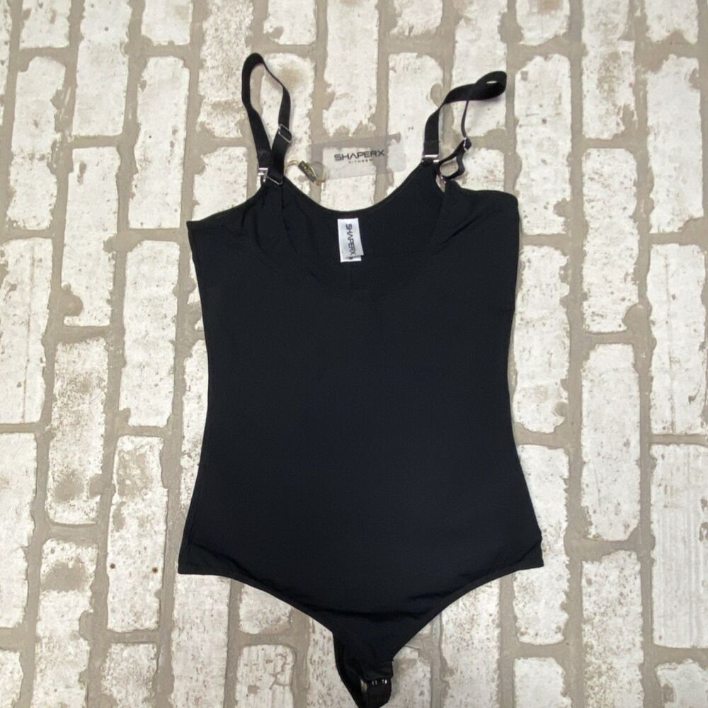 SHAPERX One Piece Shapewear Bodysuit Black M Adjustable Strap Women